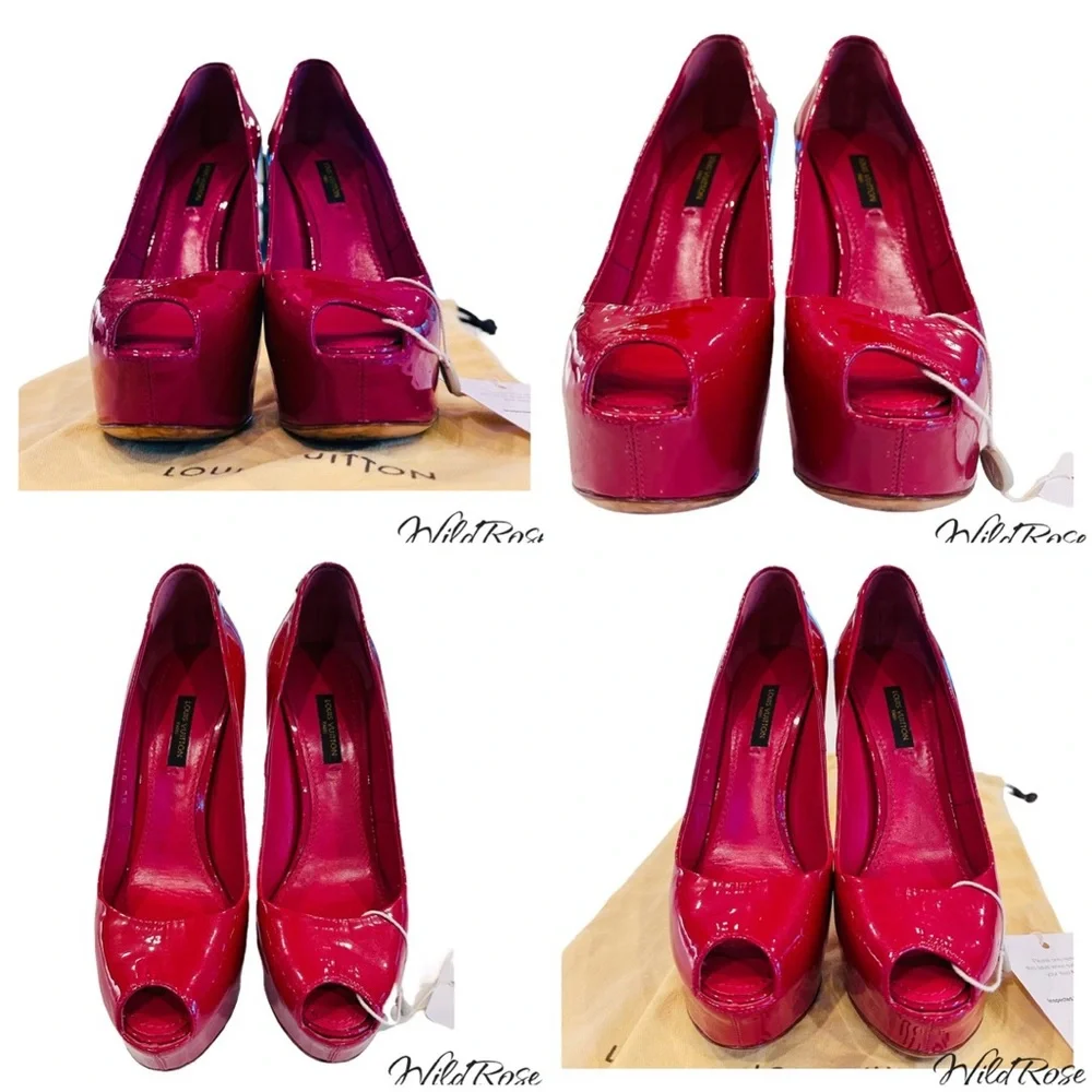 LOUIS VUITTON LV Gold Padlock Pink Patent “Oh Really” Platform Peep Toe Pumps 36 - Picture 12 of 16